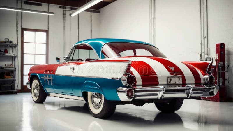Ai generado. un coche retro. un retro vintage en el garaje de detrás. generado por ai.