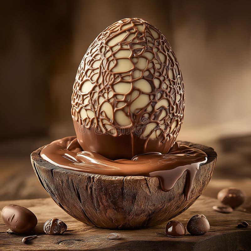 AI generat. Ouă de Paști cu ciocolată rafinată cu dantelă cu sos de filigree și sărbătoare luxoasă de primăvară stock image