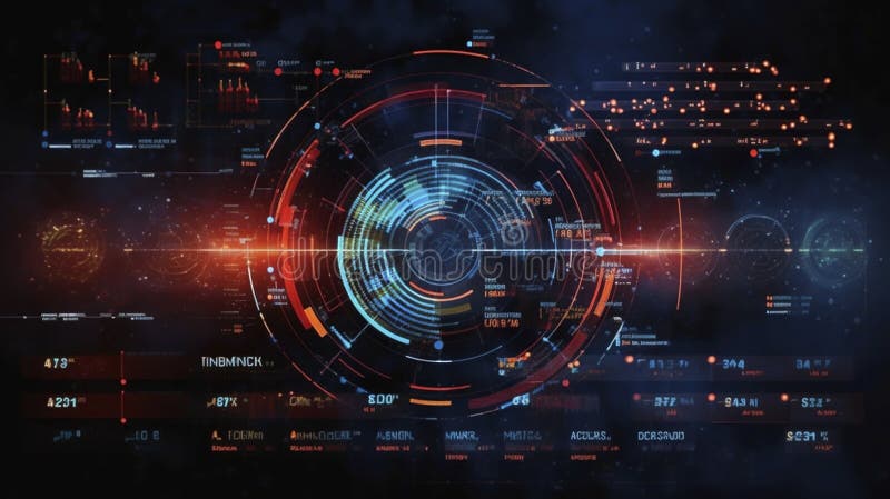 Abstract Futuristic infographic with Visual data complexity, represent Big data concept, node base programming. stock illustration.