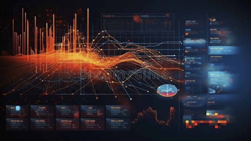 Abstract Futuristic infographic with Visual data complexity, represent Big data concept, node base programming. stock illustration.