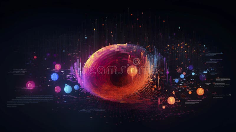 Abstract Futuristic infographic with Visual data complexity, represent Big data concept, node base programming. royalty free illustration.