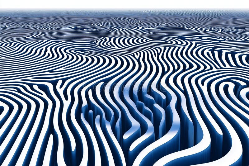 Abstract wavy pattern with white and blue lines stock illustration