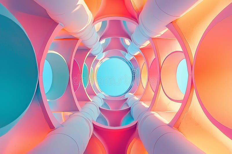 Colorful cylindrical structures with vibrant lighting royalty free illustration
