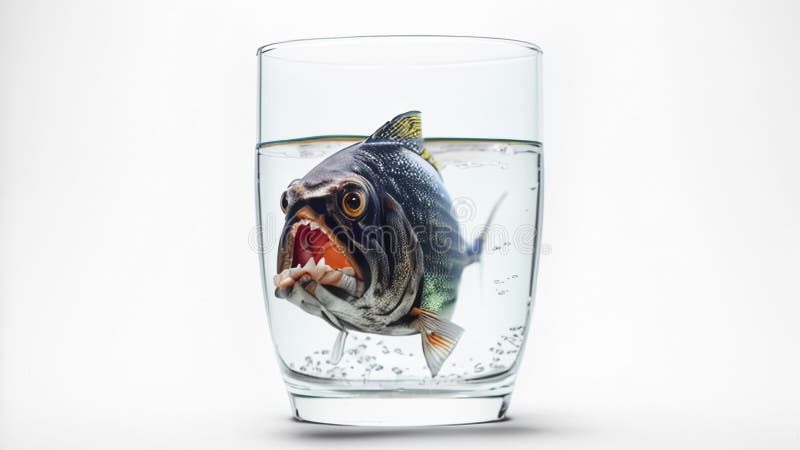 AI Generated Animation of Piranha Swimming in a Glass of Water