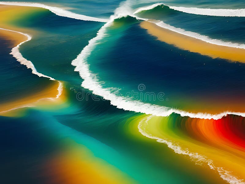 Artwork of multi-colored waves in an ocean vector illustration.