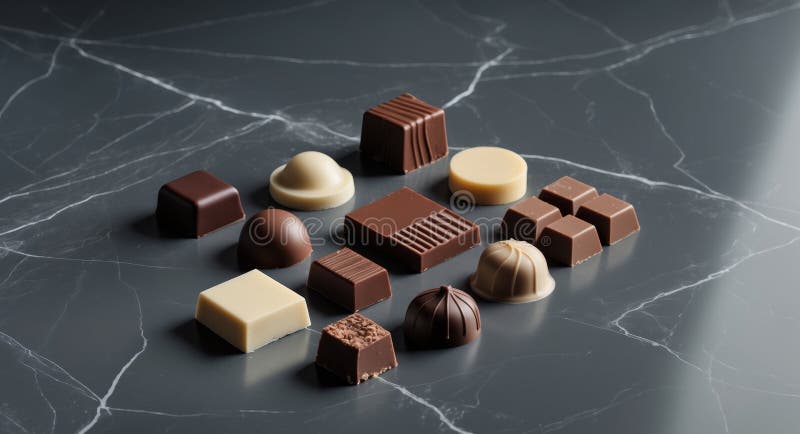 Assorted Gourmet Chocolates on Marble Surface stock photography