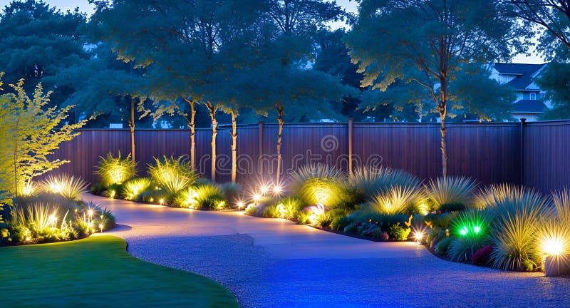 Ai Generated a Beautifully Illuminated Garden Pathway at Night Stock ...