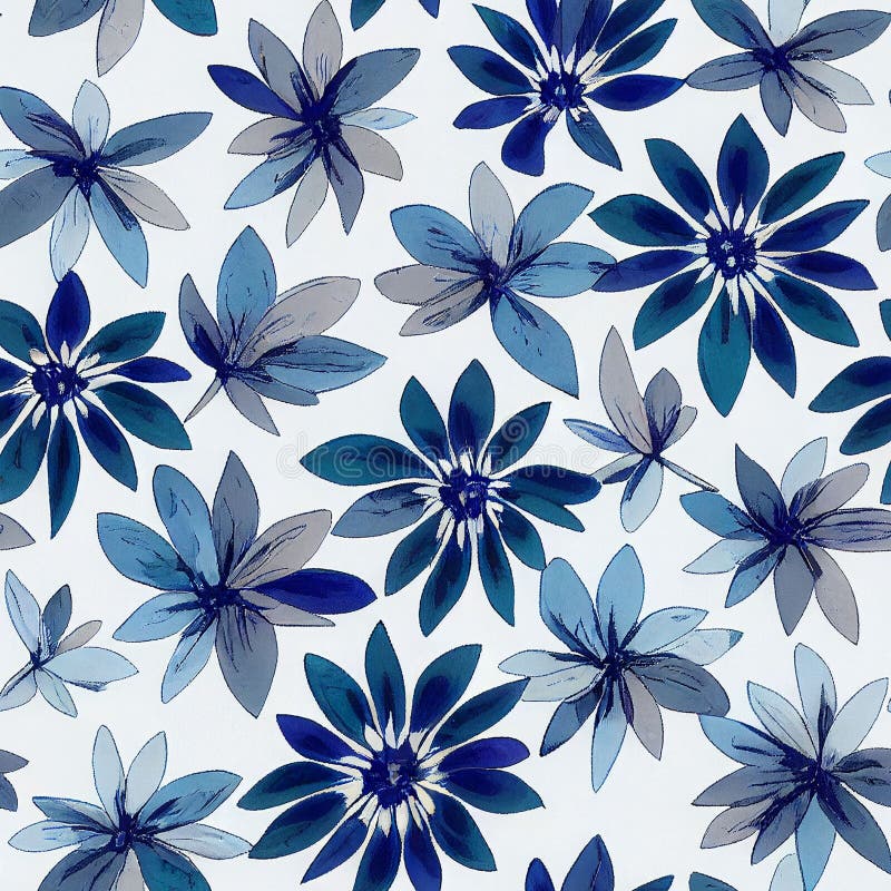 AIgenerated Blue and White Floral Pattern. Stock Illustration