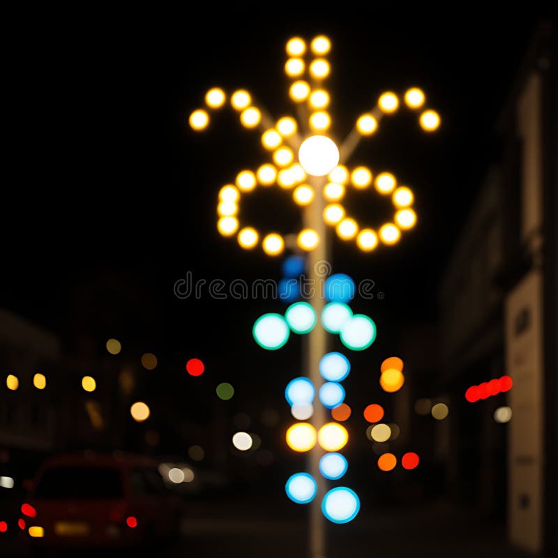 Blurred image of colorful curved lightings in the evening time stock illustration.