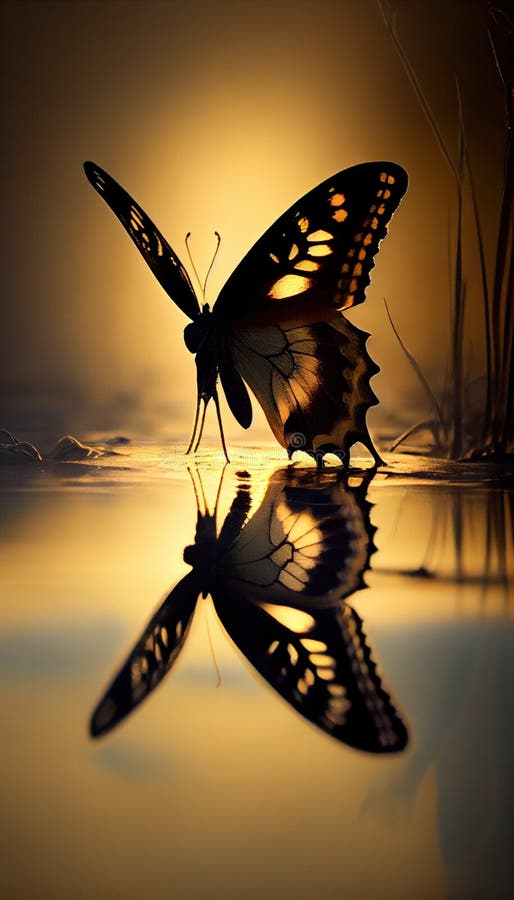 Silhouette of Butterfly, Made with Generative AI Stock Illustration ...