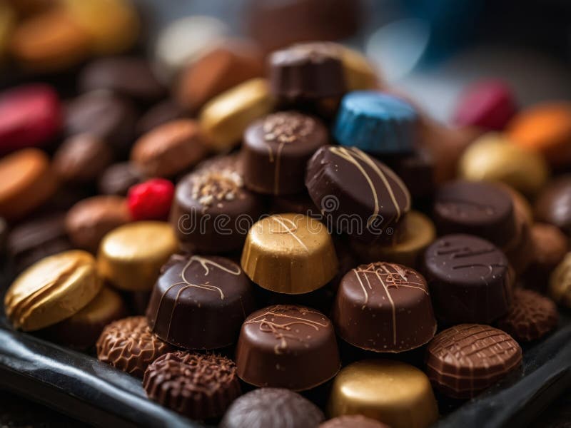 Close-Up of Assorted Gourmet Chocolates on Display. royalty free illustration