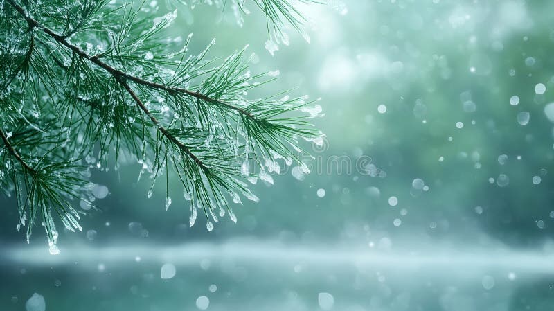 Frosted Pine Needles in Winter stock illustration