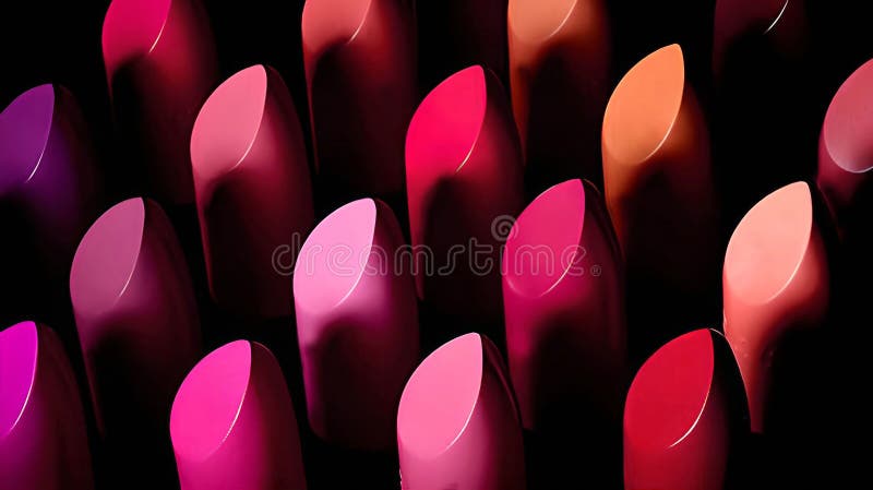 AI-generated collection of vibrant pink and red lipsticks arranged in an abstract pattern royalty free illustration