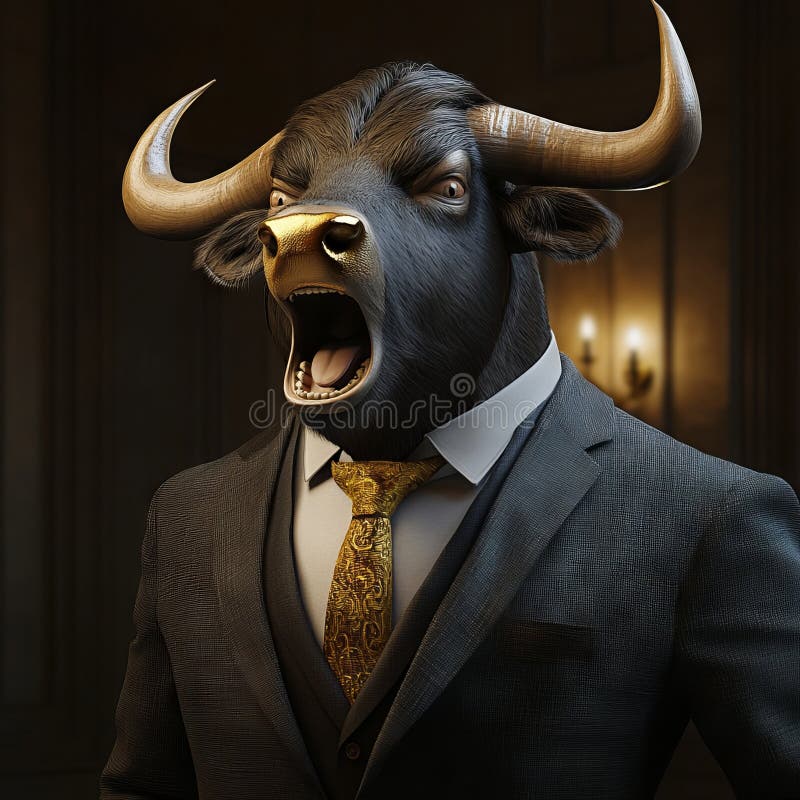 Bull in a suit, roaring with anger. vector illustration