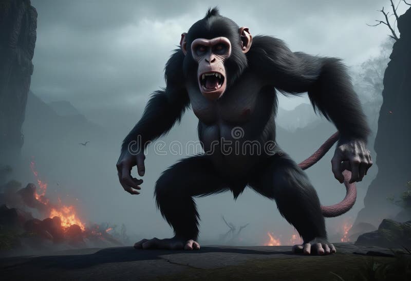 Demons Monkey Whips in Hell Fight Stock Illustration - Illustration of