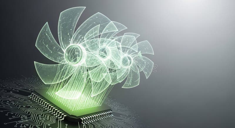 High-Performance Computing Power: Abstract Digital Processor and Cooling System for Tech Innovation vector illustration