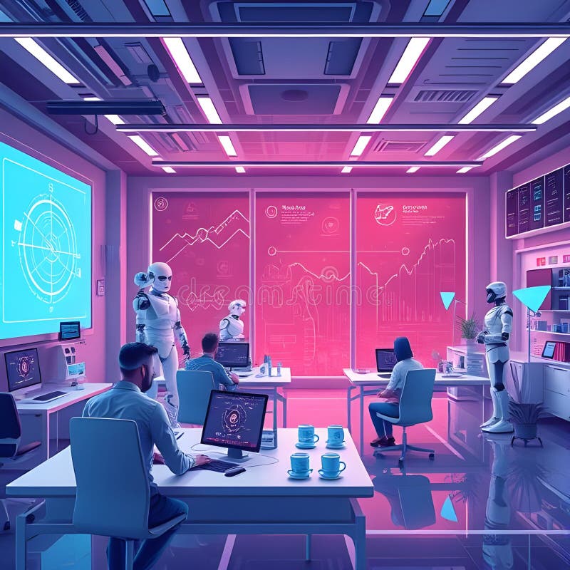 AI generated futuristic business innovation with AI, robotics, and digital technology