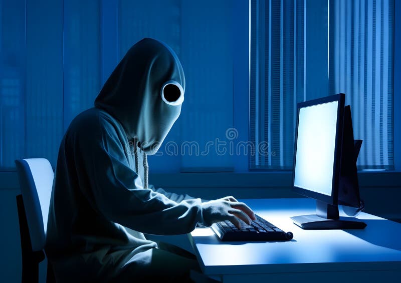 Hackerul cu glugă generat de Ai se sparge în serverul de date vector illustration