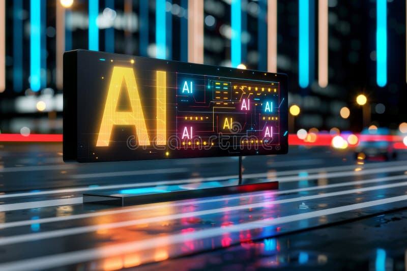 Interfață digitală Ai iluminată care prezintă tehnologia avansată cu inovația în materie de proiectare futuristică în fundal în me stock illustration