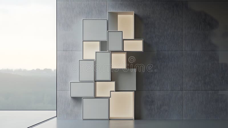 AI-generated Illuminated Geometric Wall Art Modern Interior royalty free illustration