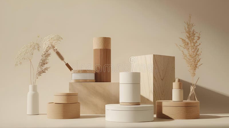 Illustration of assorted jars and wooden containers, some with straws, in various sizes vector illustration.