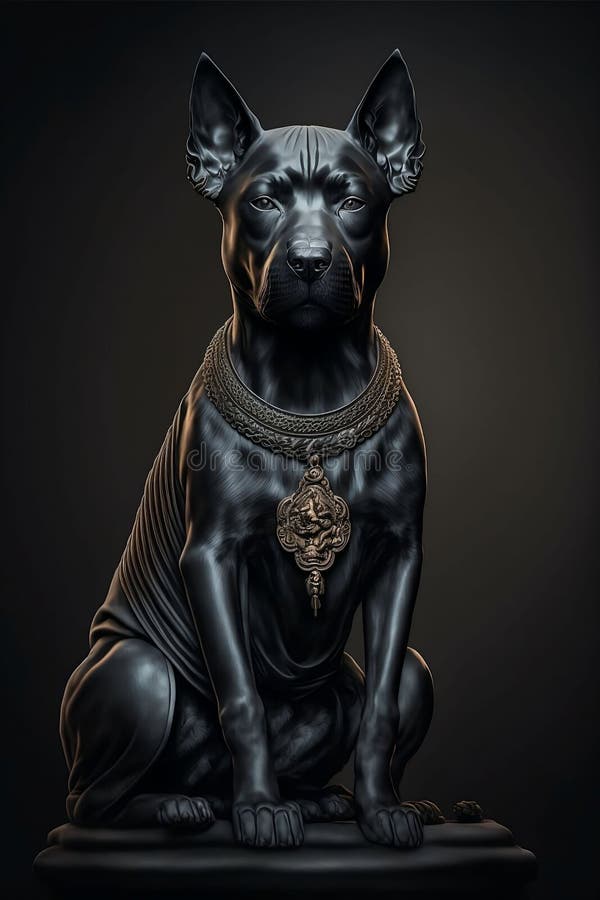 AI Generated Illustration of a Black Dog Statue Stock Illustration