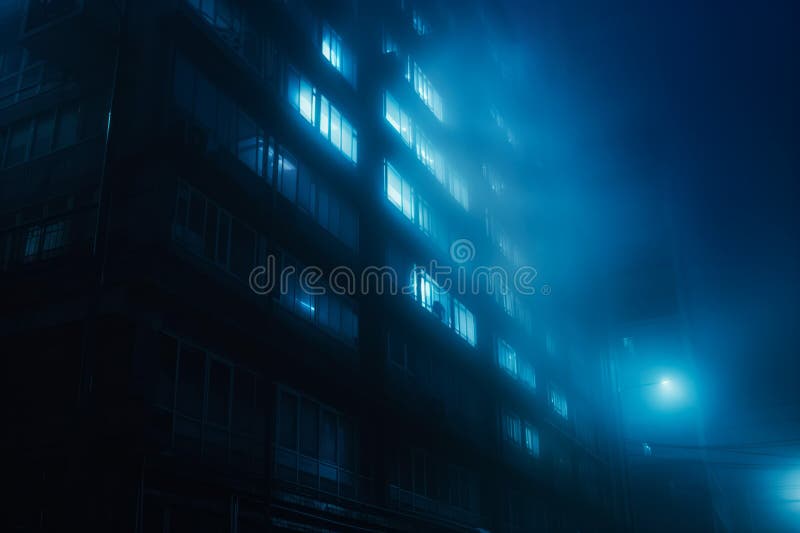 Illustration of a building illuminated in darkness stock illustration.