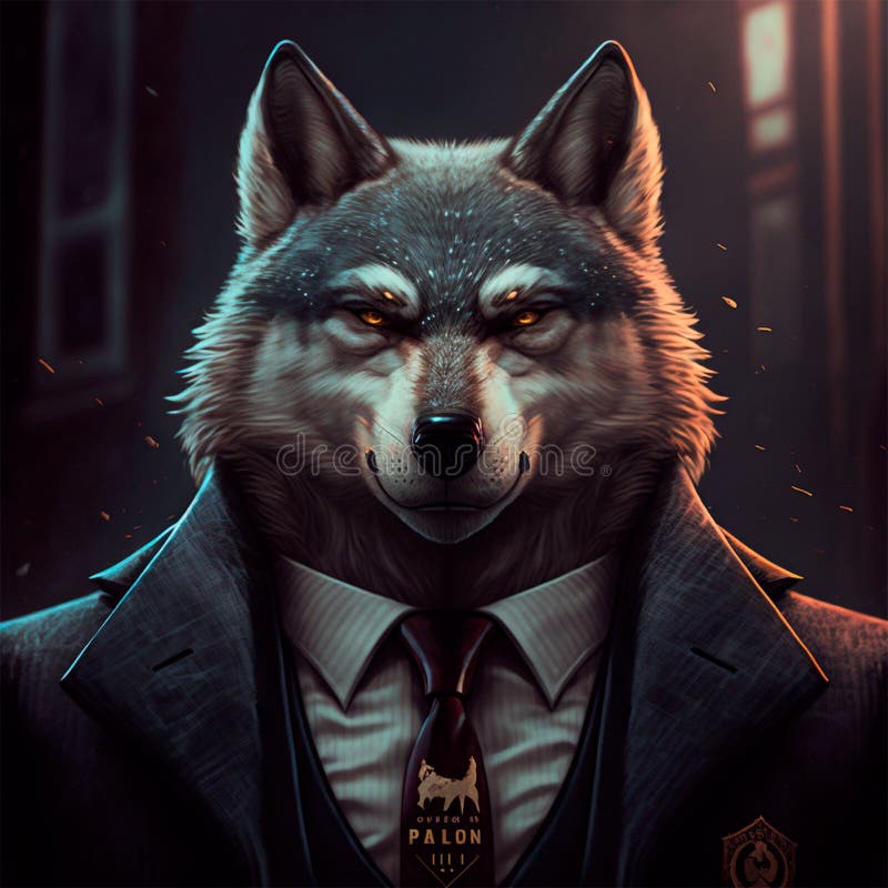 AI Generated Illustration of a Business Wolf with a Serious Facial ...