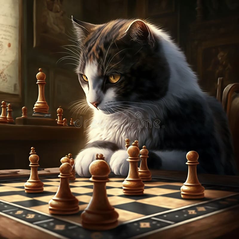 Cat Playing Chess, AI Generated Art Print for Sale by JacobJGuzman