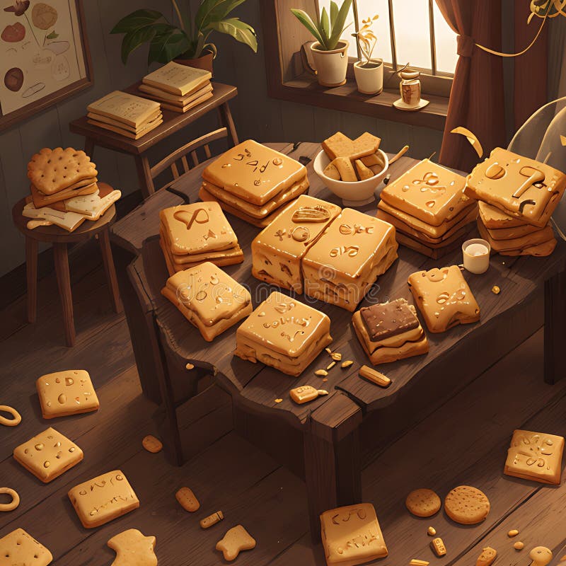 Ilustrarea generată de Ai care conține prăjituri și biscuiți pe bază de smântână stock illustration
