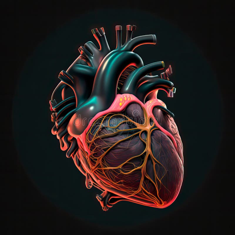 AI Generated Illustration of a 3D Human Heart on a Dark Background ...