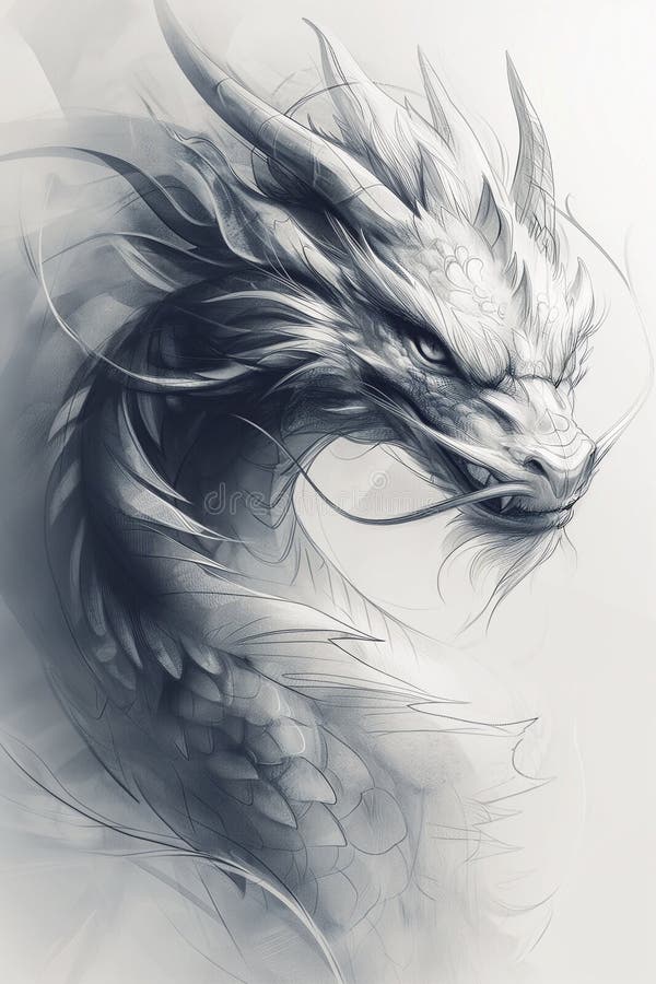 An Artistic Drawing of a Dragon Head on a Wall in a Studio Stock Image