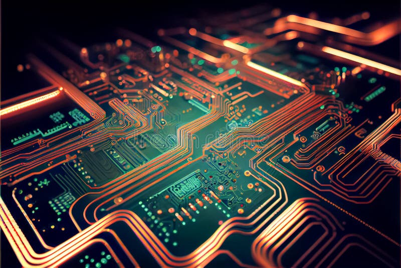 AI Generated Illustration of Electronic Circuit Board Stock