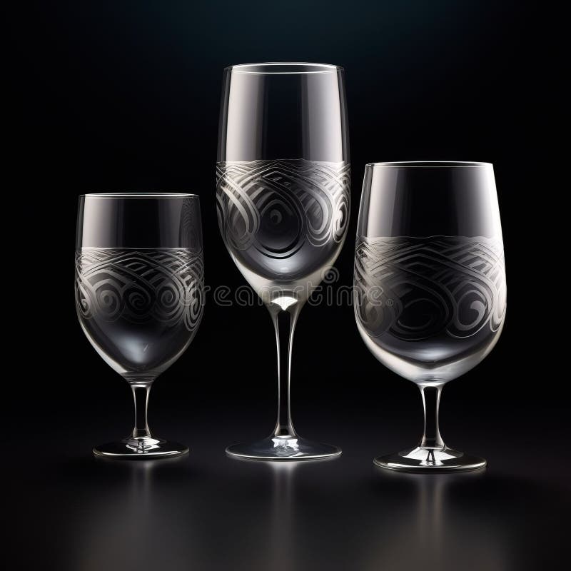 AI Generated Illustration of Elegant Drinking Glasses with Decorative