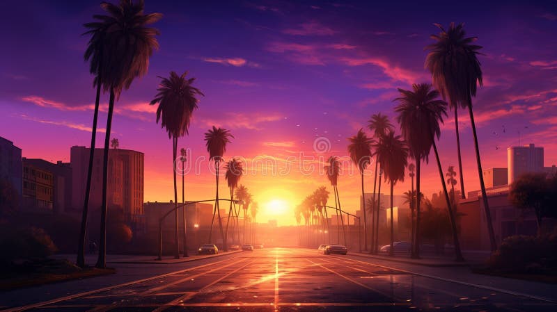 AI Generated Illustration of an Empty Road Illuminated of a Glowing