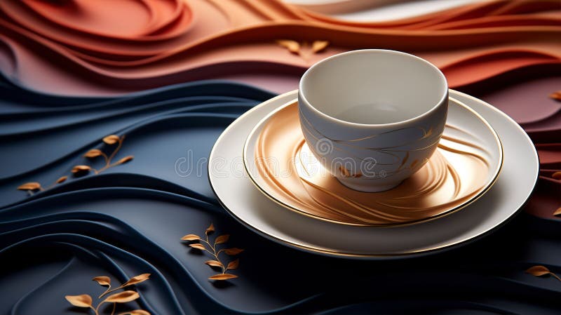 Some different items on a plate and a blue and brown table cloth vector illustration