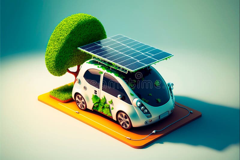 AI Generated Illustration of a Futuristic Electric Car with Solar Panel