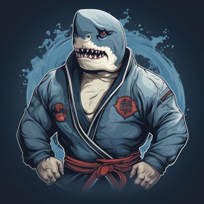 AI Generated Illustration of a Great White Shark Dressed in a Karate Gi