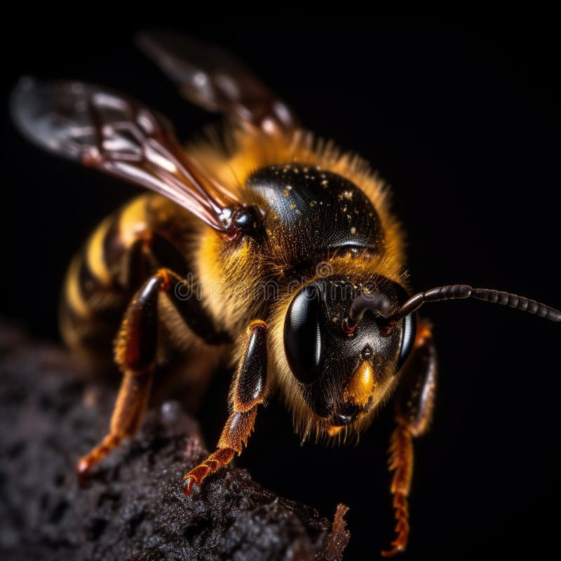 An AI generated illustration of A honey bee against a dark background