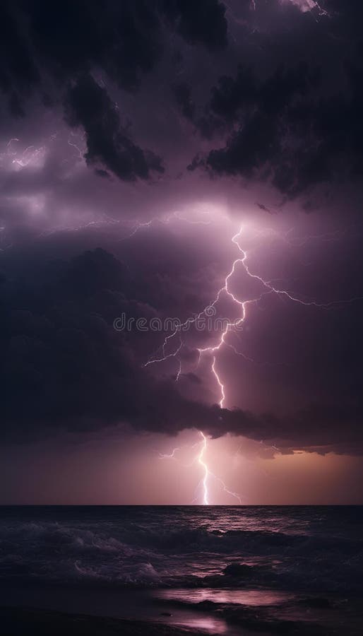 Ai Generated Illustration Of Lightning Striking The Ocean In A Stormy Ai Generated Illustration Of Lightning Striking The Ocean In A Stormy