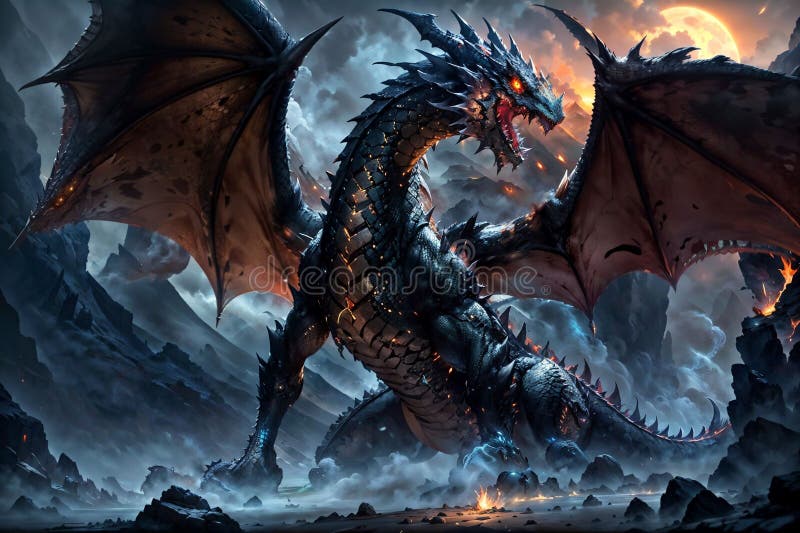 AI Generated Illustration of Majestic Mythical Dragon with Glowing Eyes ...