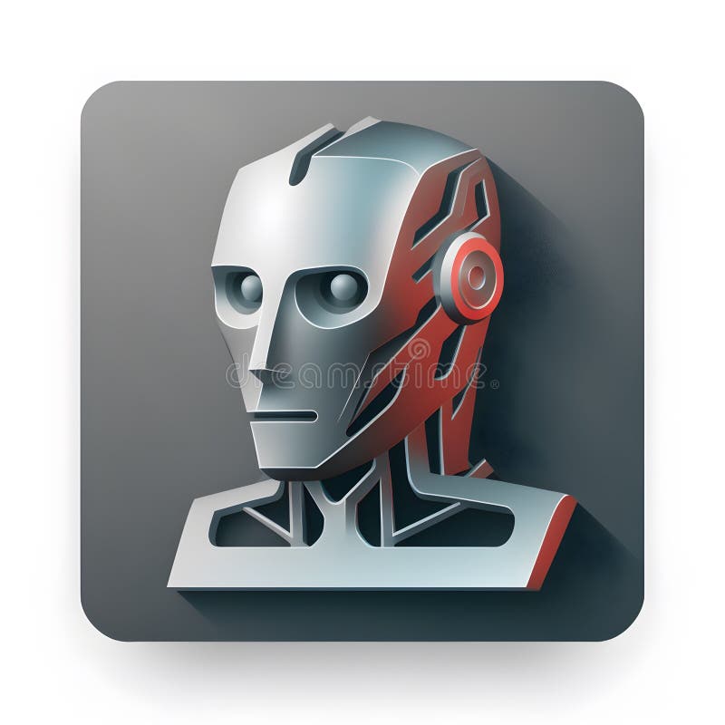 Illustration of a metallic robot on a gray background stock illustration.