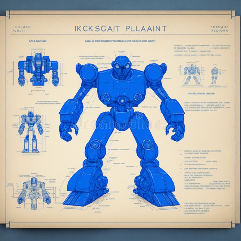 AI-generated illustration of a modern robot sketched on a paper stock illustration