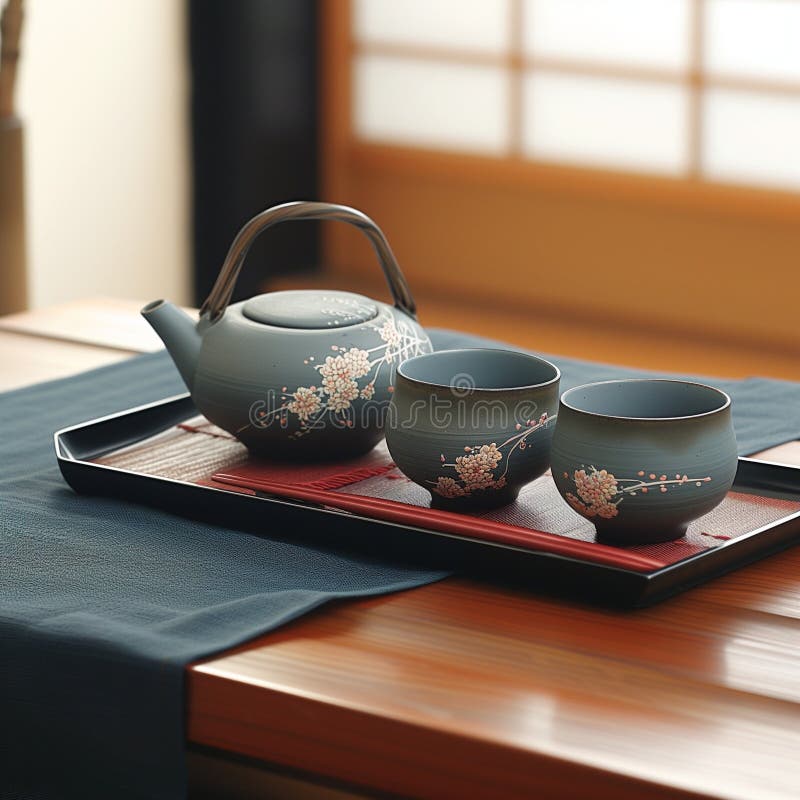 AIgenerated Illustration of an Ornate Tea Set Placed on a Table in an