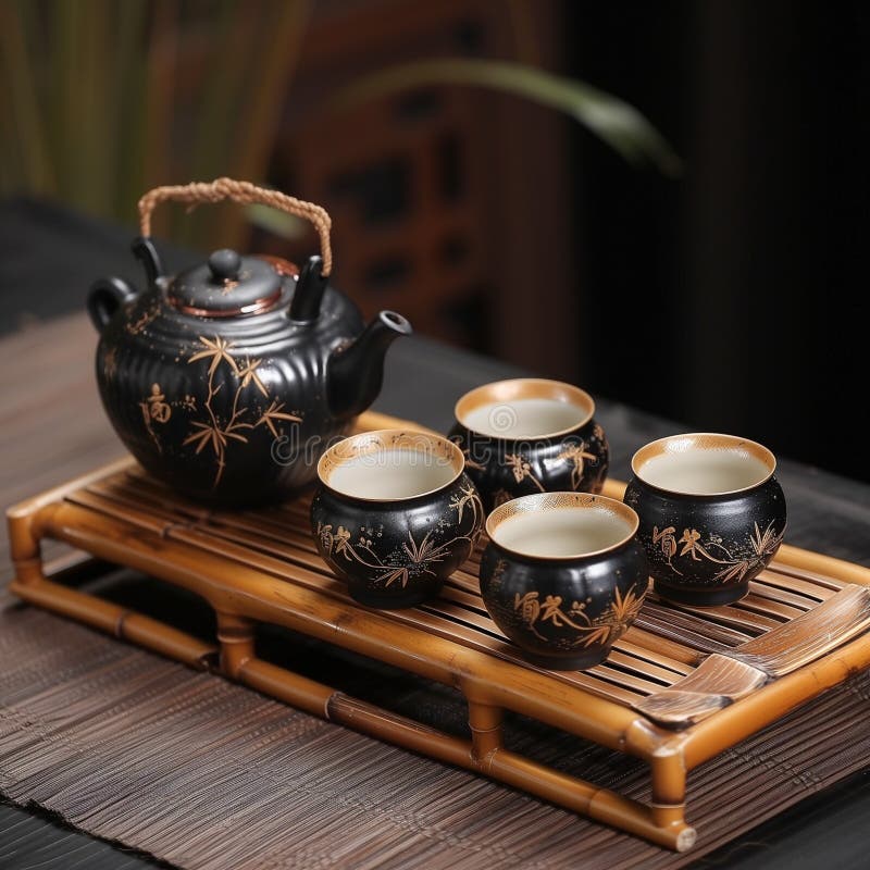 AIgenerated Illustration of an Ornate Tea Set Placed on a Table in an