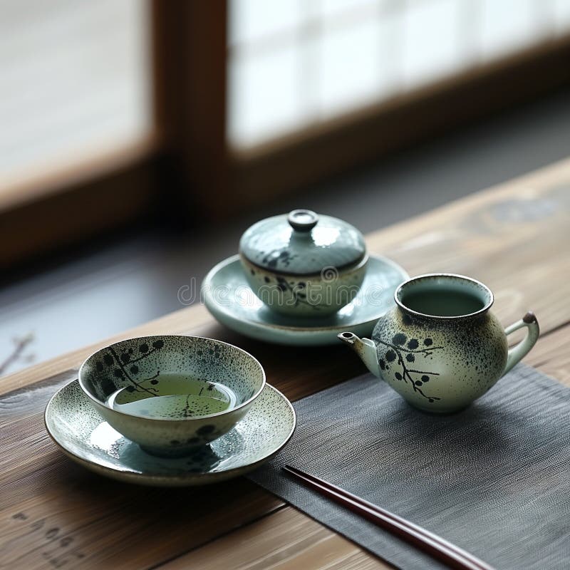 AIgenerated Illustration of an Ornate Tea Set Placed on a Table in an