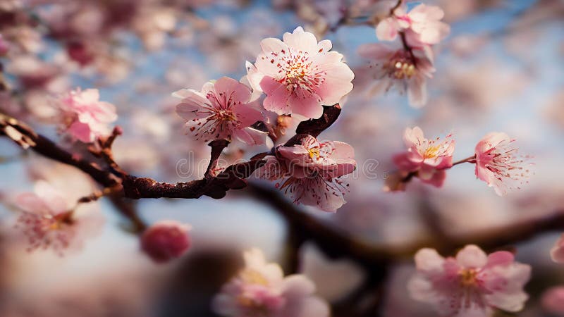 AI-generated Illustration of Pink Cherry Blossom Flowers on a Branch ...