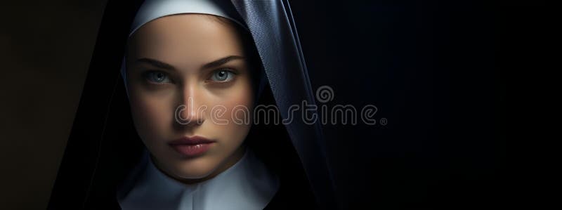 A Young Woman with a Nun Outfit Looks into the Camera Stock ...