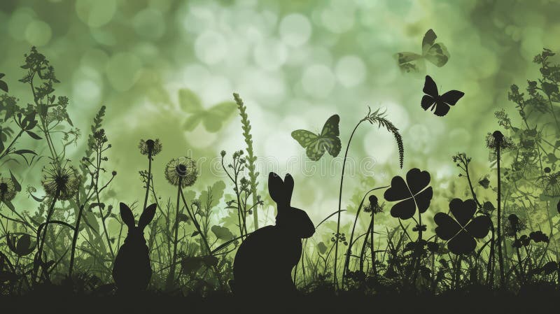 An AI generated illustration of rabbits in a meadow with flowers, butterflies, and sunshine