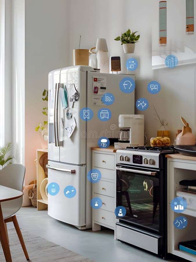 Futuristic Smart Kitchen with Integrated Home Technology vector illustration